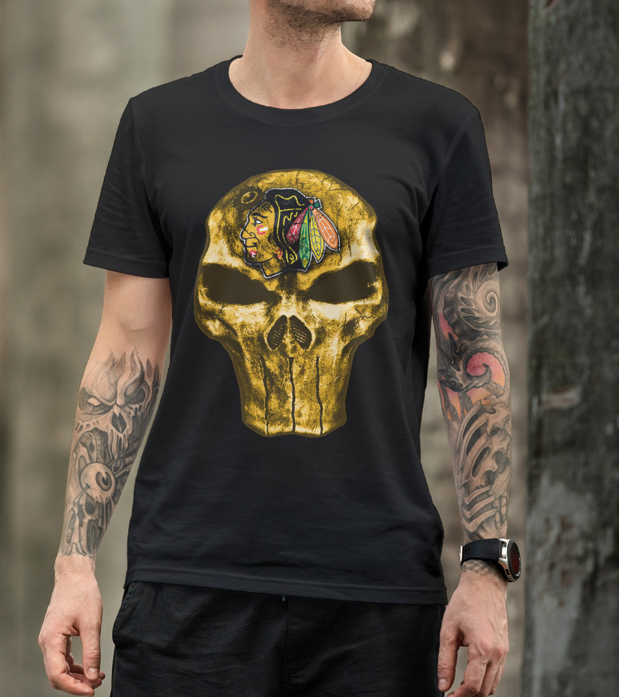 Skull Chicago Blackhawks Logo Fusion T-Shirt