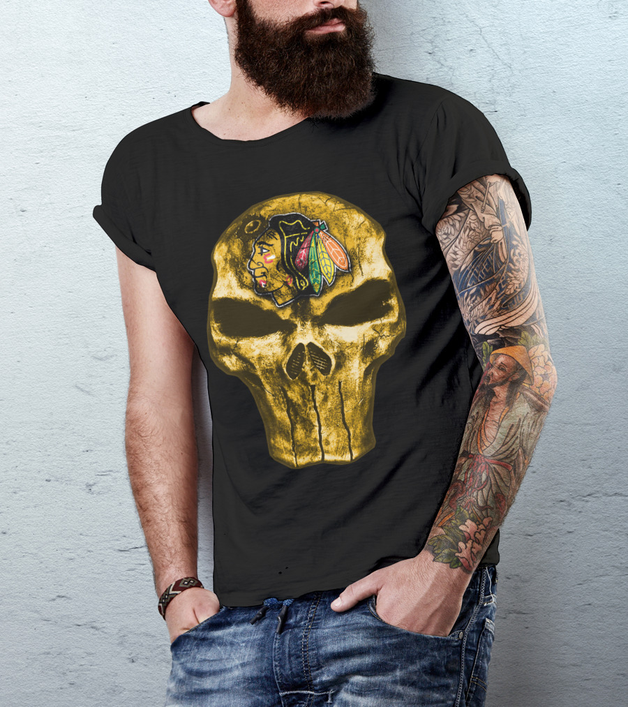 Skull Chicago Blackhawks Logo Fusion T-Shirt