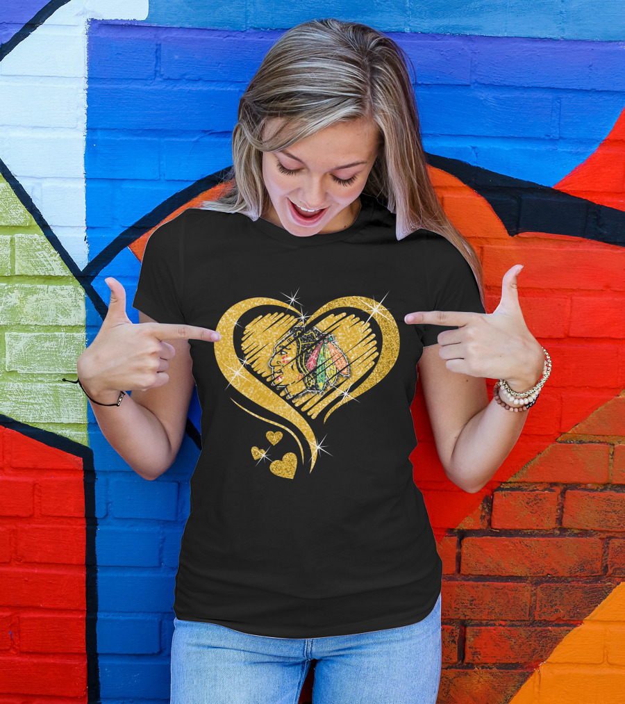 Heart Glitter Chicago Blackhawks T-Shirt