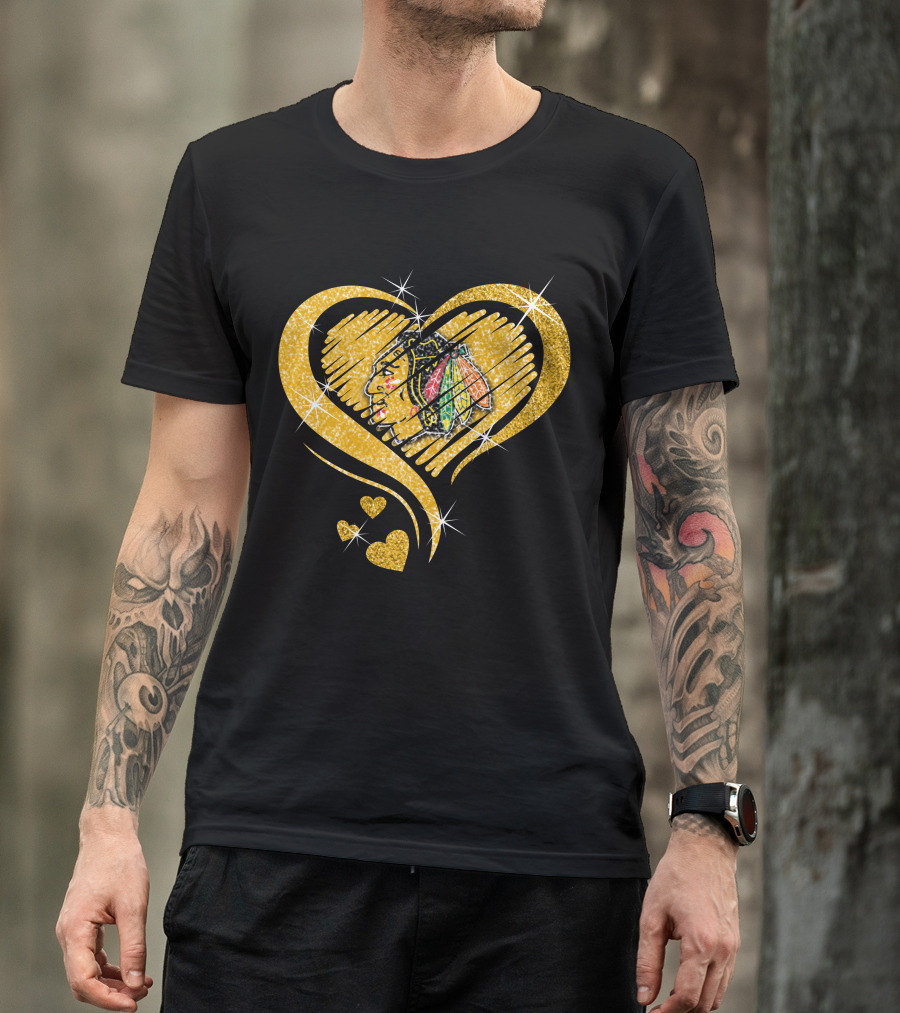 Heart Glitter Chicago Blackhawks T-Shirt