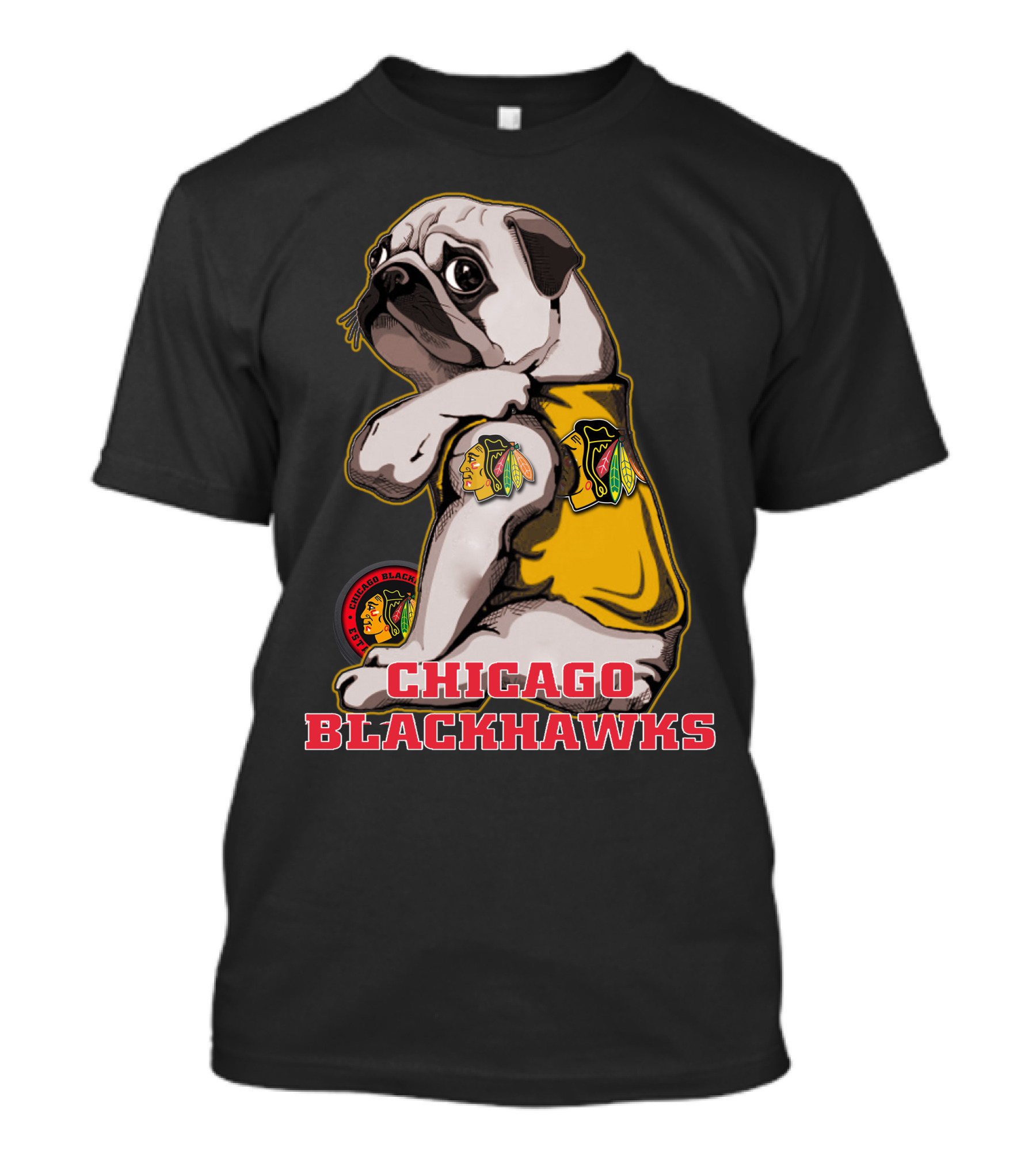 Chicago Blackhawks Pug Wearing Team T-Shirt