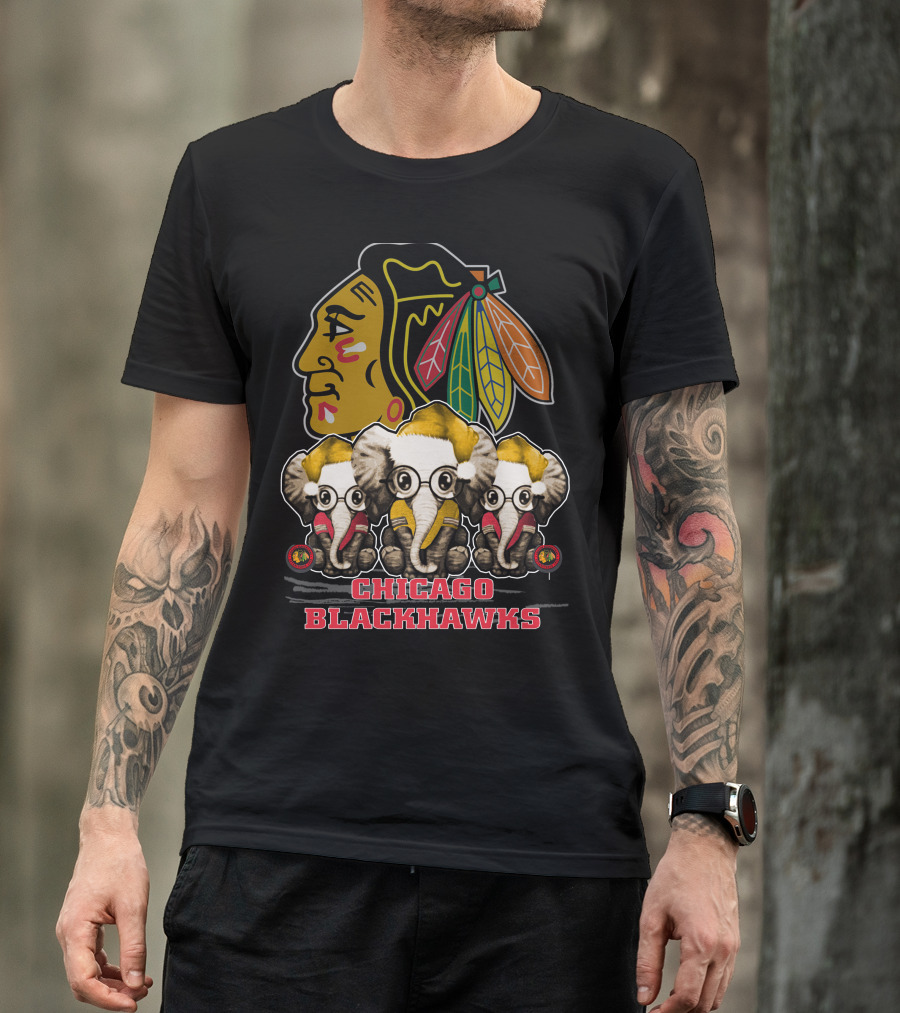 Chicago Blackhawks Xmas Elephant Trio T-Shirt