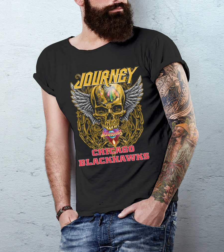 Journey Chicago Blackhawks Skull Wings T-Shirt