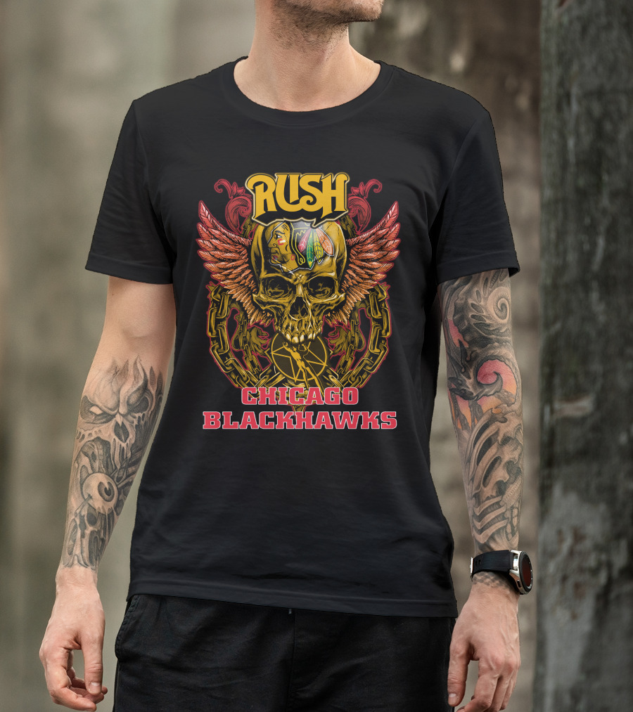Rush Chicago Blackhawks Skull Wings T-Shirt