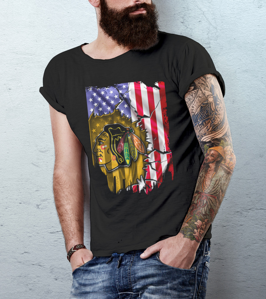 Flag Chicago Blackhawks American T-Shirt