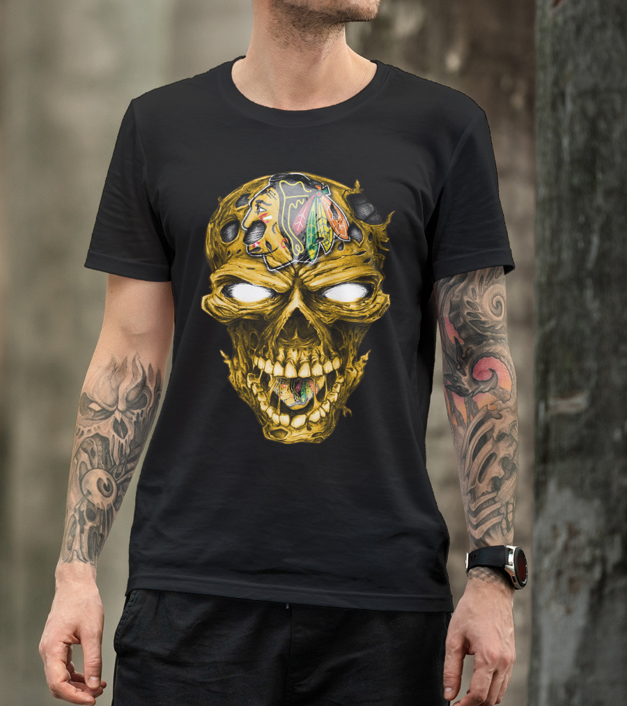 Skull Chicago Blackhawks Head T-Shirt