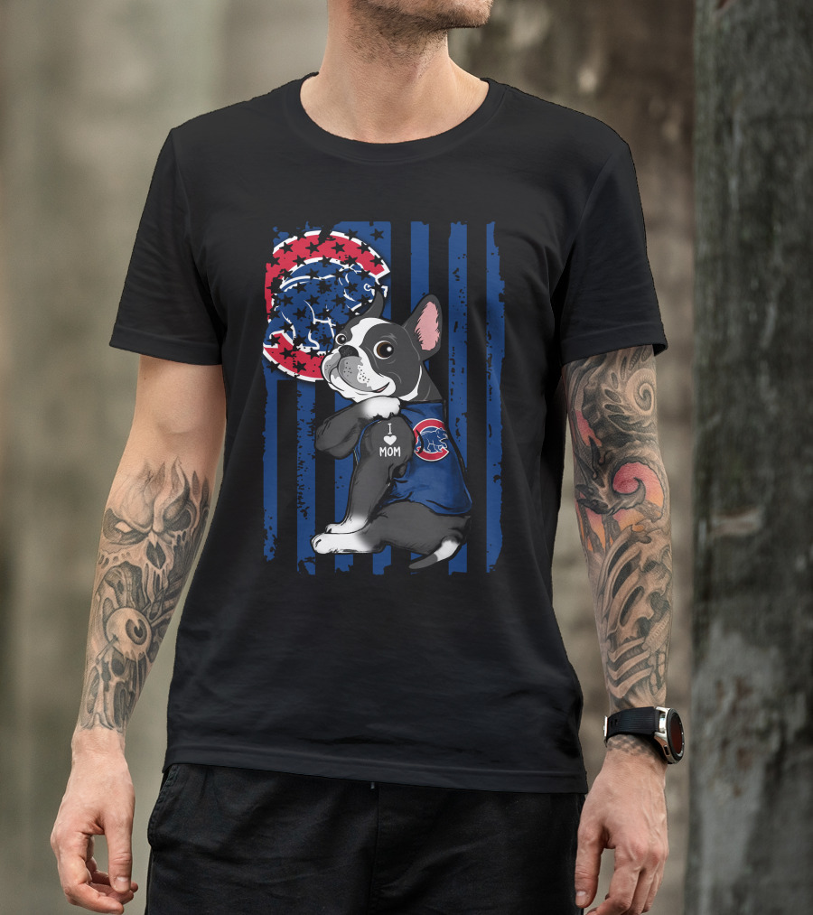 Boston Terrier Cubs I Love Mom Baseball Fan T-Shirt