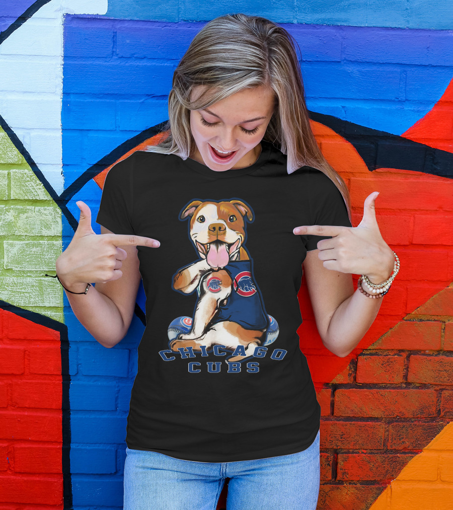 Pittbull Chicago Cubs Mascot With Baseballs T-Shirt
