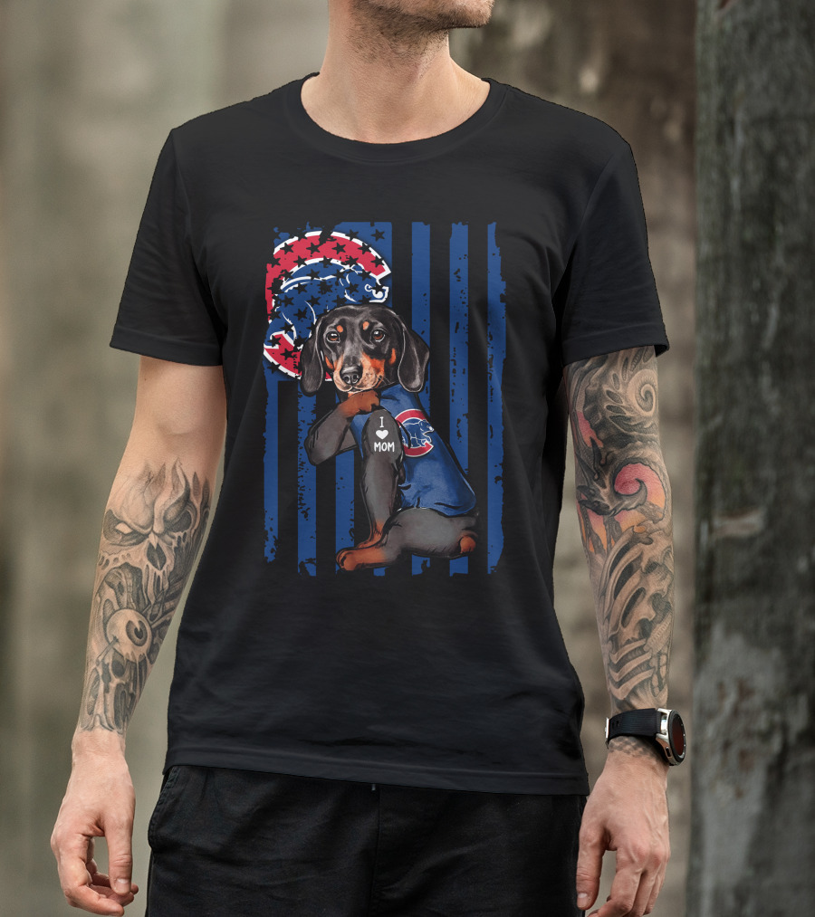 I Love Mom Dachshund Chicago Cubs American Flag T-Shirt