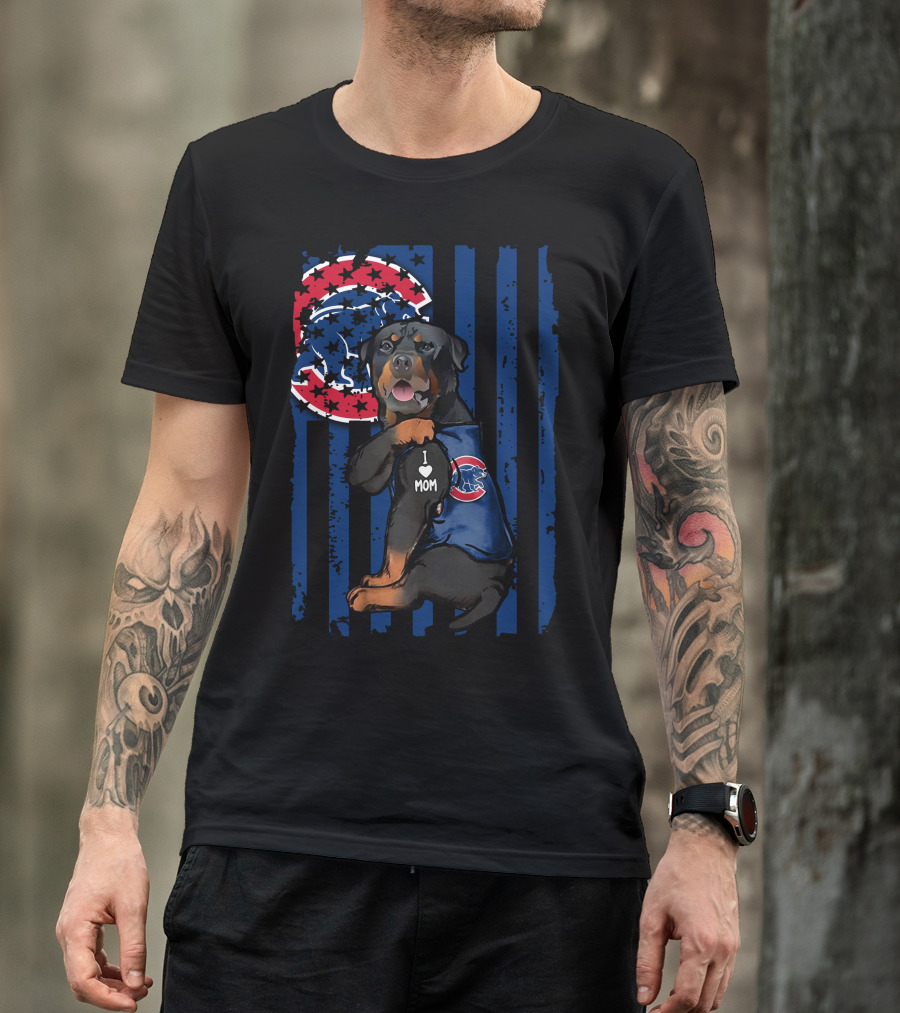 Rottweiler I Love Mom Chicago Cubs Blue Stripes T-Shirt