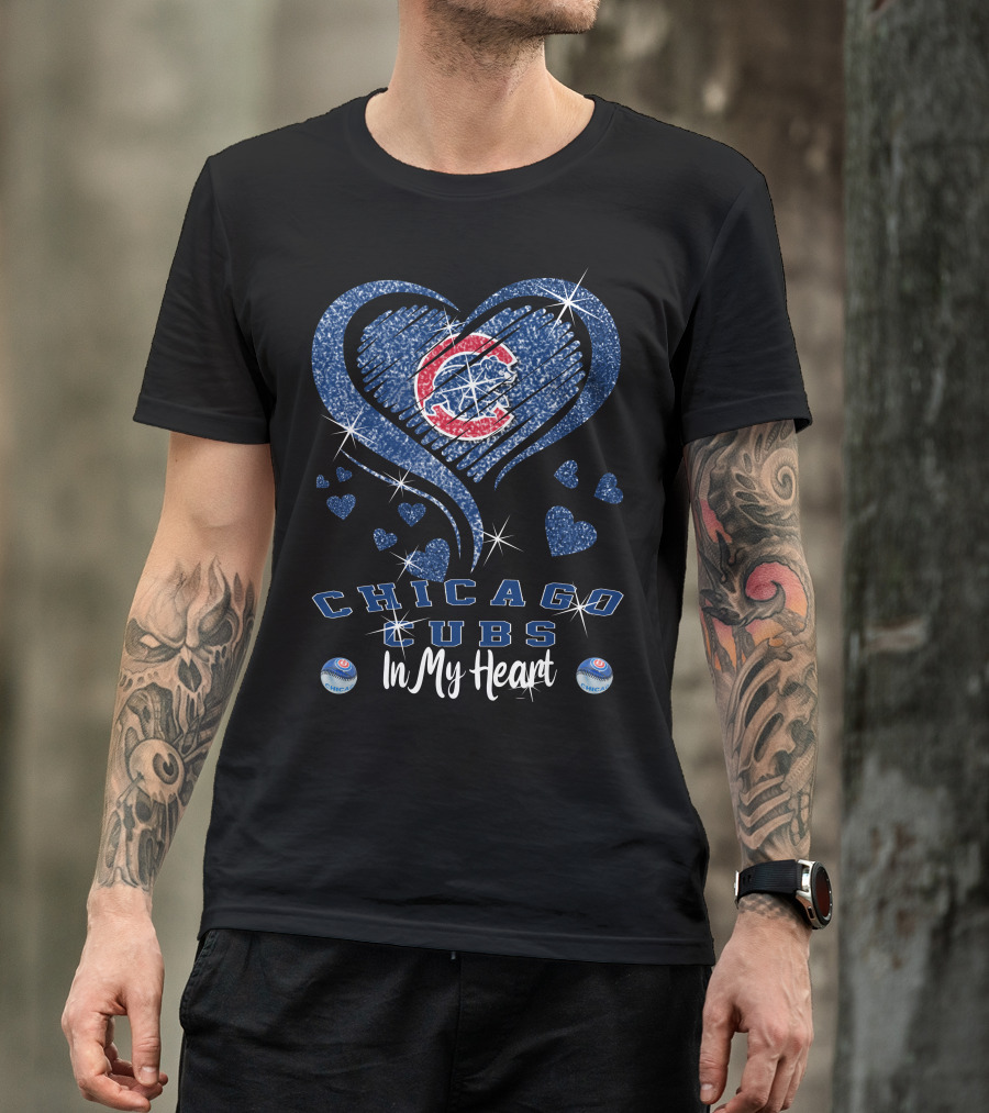 Chicago Cubs In My Heart With Sparkling Blue Heart T-Shirt