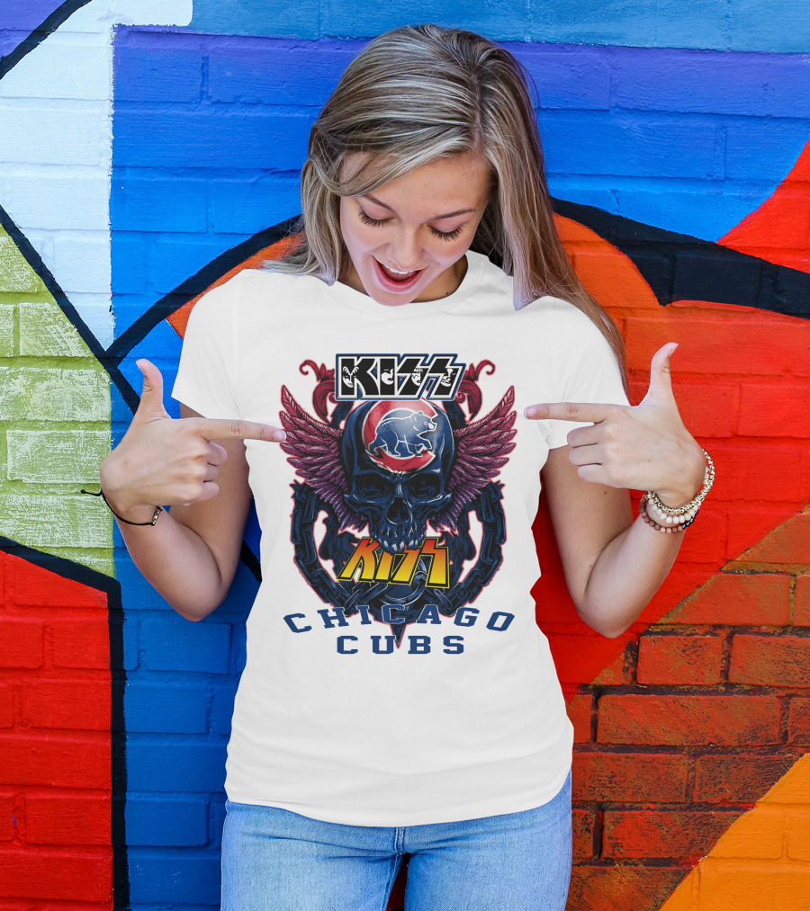 Kiss Chicago Cubs Skull Wings T-Shirt