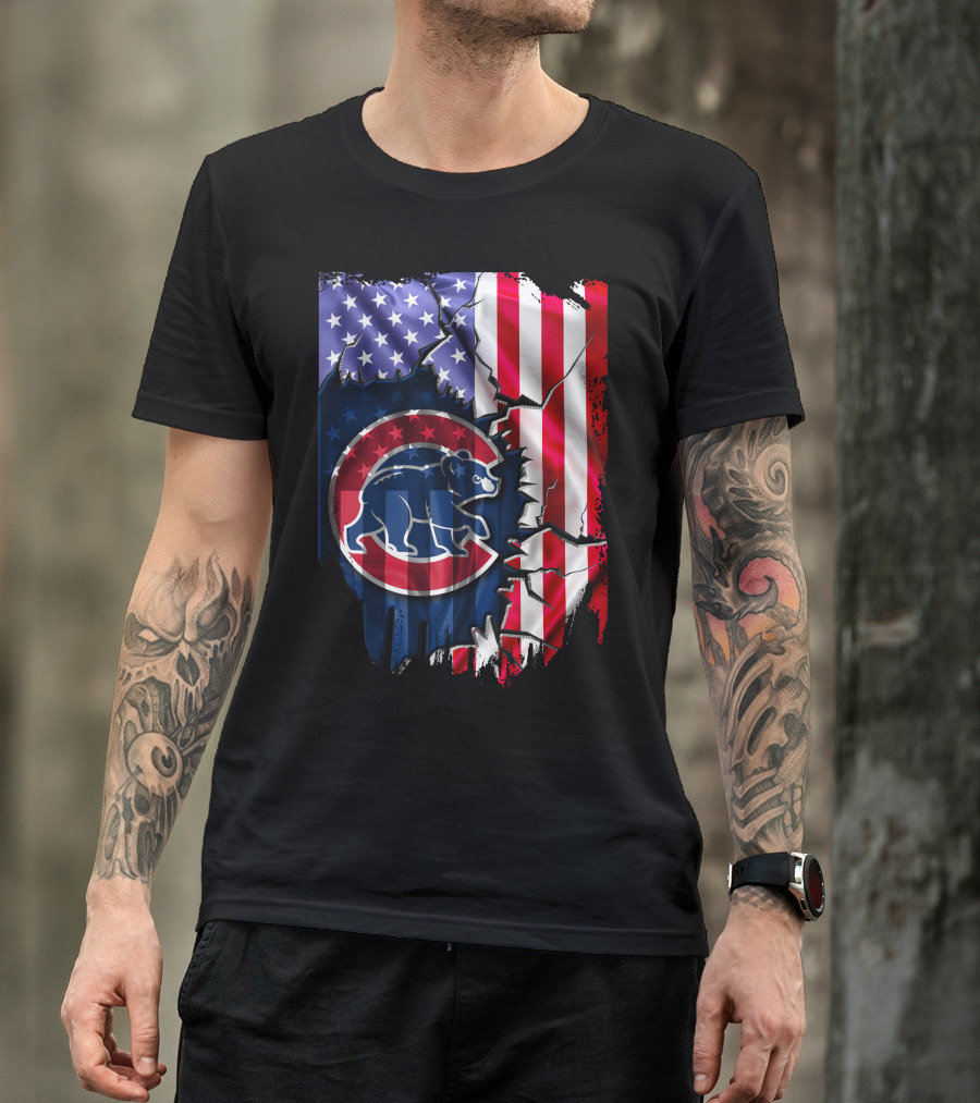 Flag Chicago Cubs American Stars And Stripes Bear T-Shirt