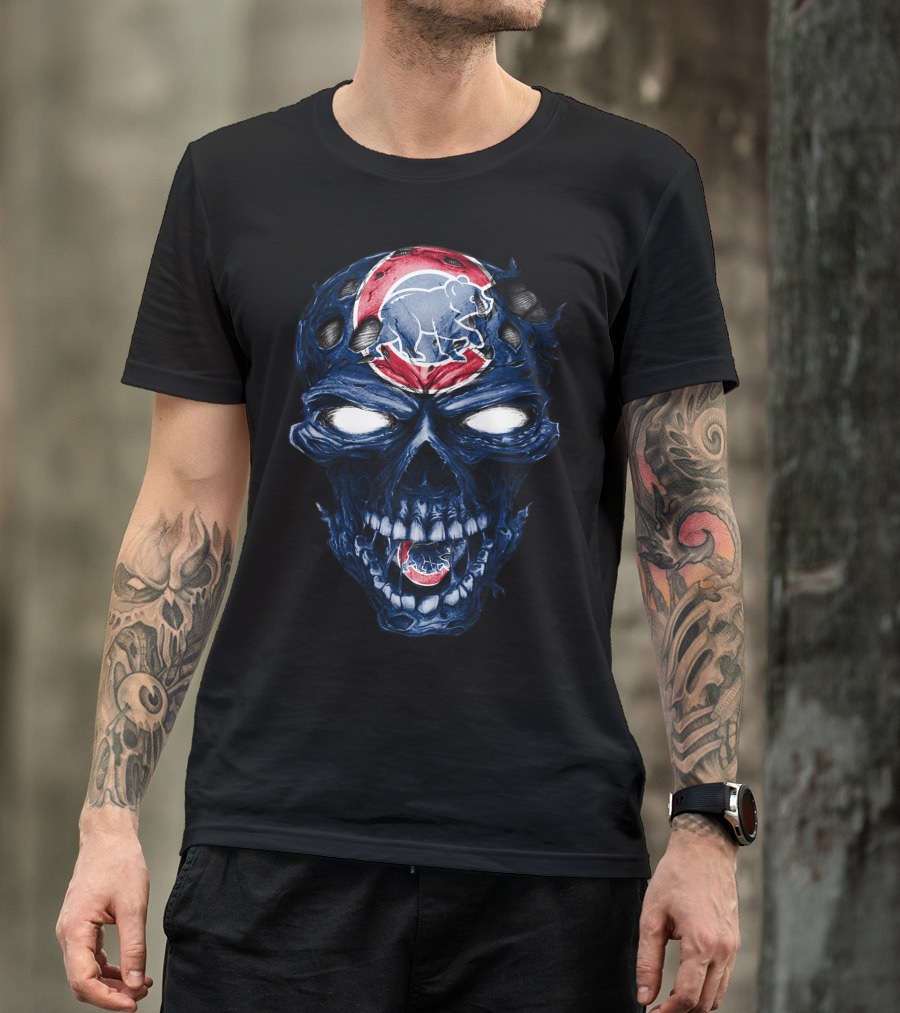 Chicago Cubs Skull Bear Emblem T-Shirt