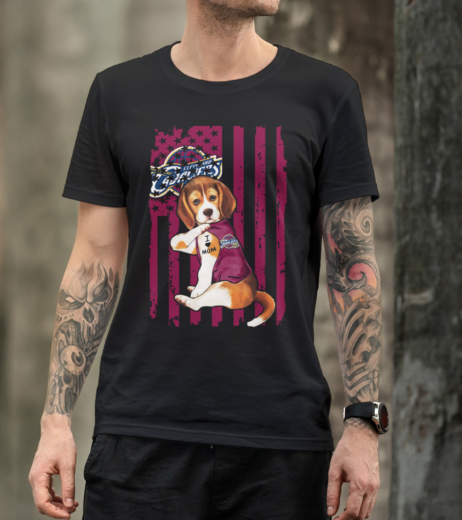Beagle I Love Mom Cleveland Cavaliers Vintage Flag T-Shirt
