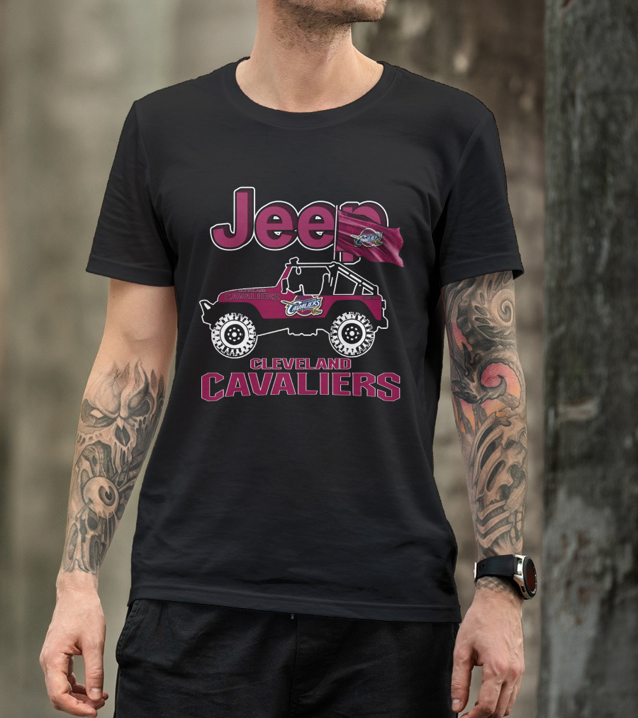 Jeep Cleveland Cavaliers Off-Road Adventure Vehicle With Team Logo Flag T-Shirt