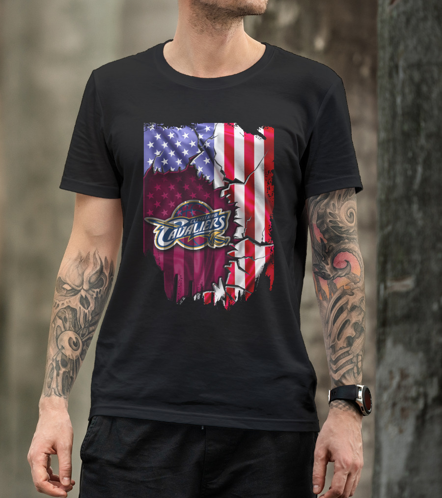 Cleveland Cavaliers USA Flag Ripped Effect T-Shirt