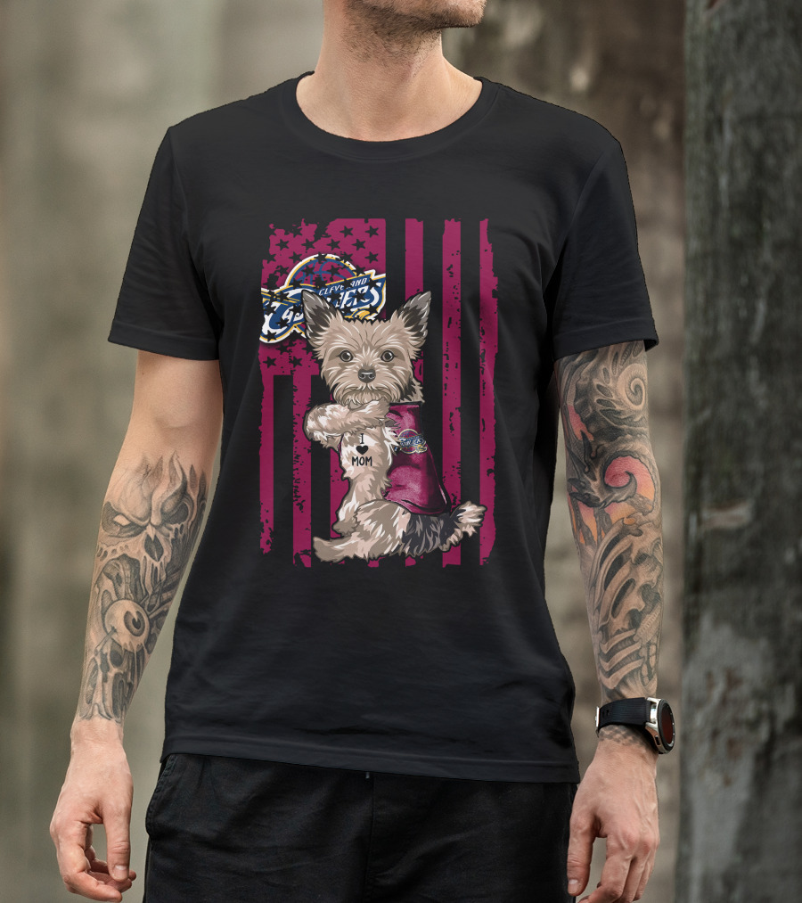 Yorkshire Terrier I Love Mom Cleveland Cavaliers Fan Flag T-Shirt