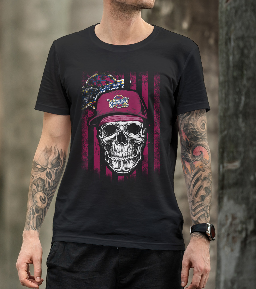 Cleveland Cavaliers Skull With Logo Hat T-Shirt