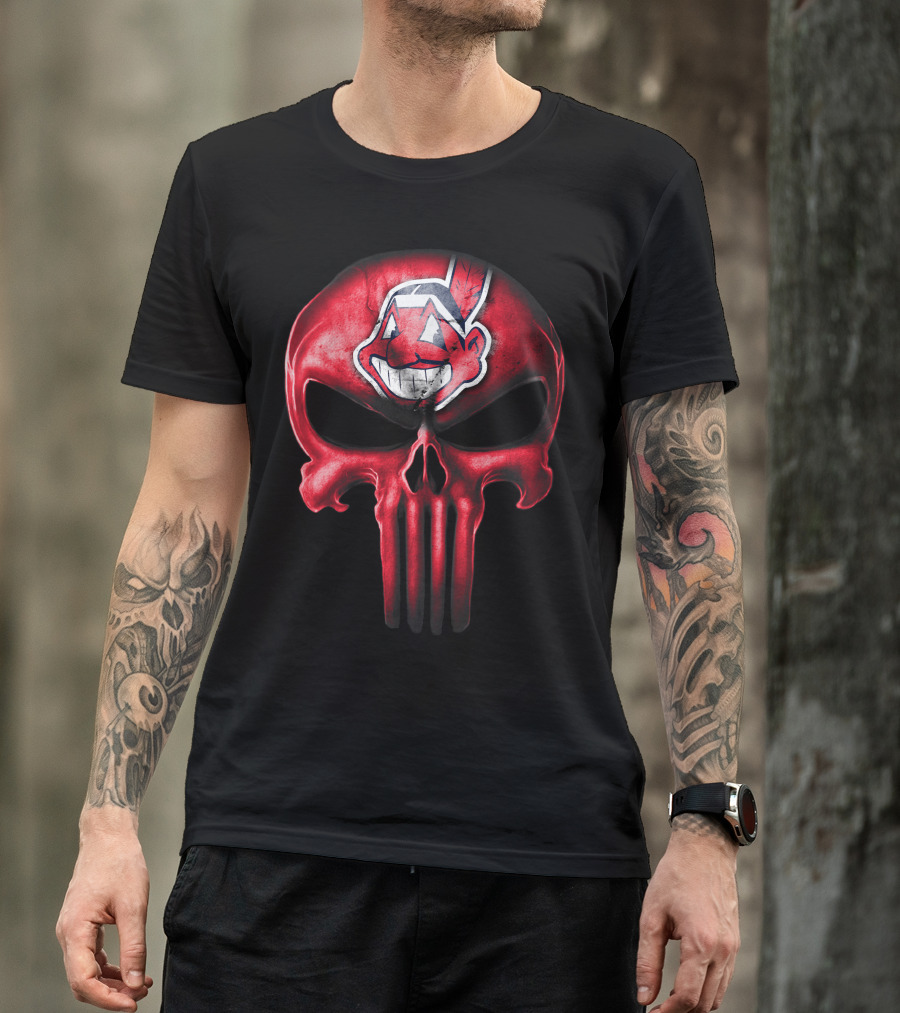 Punisher Skull With Chief Wahoo Cleveland Indians T-Shirt