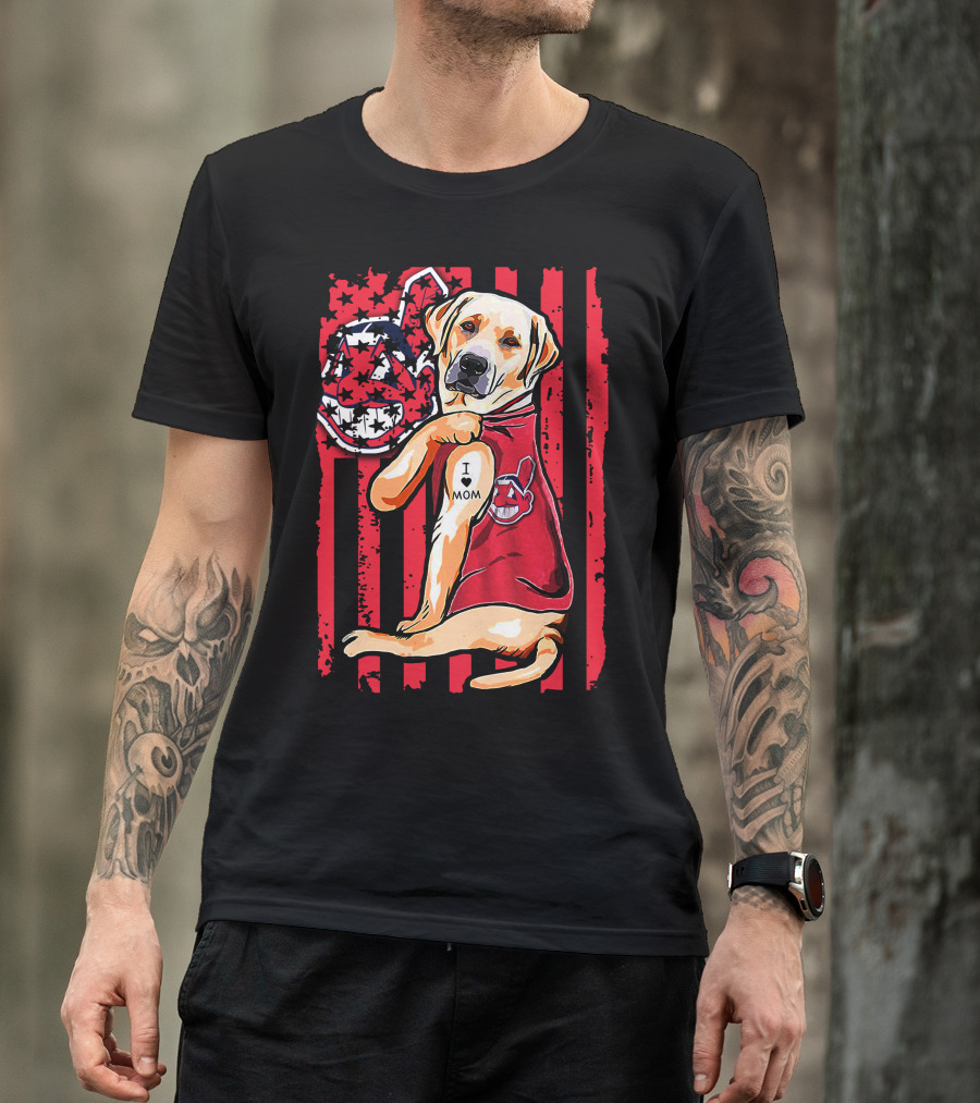 Labrador Retriever I Love Mom Cleveland Indians Red White Blue Flag T-Shirt