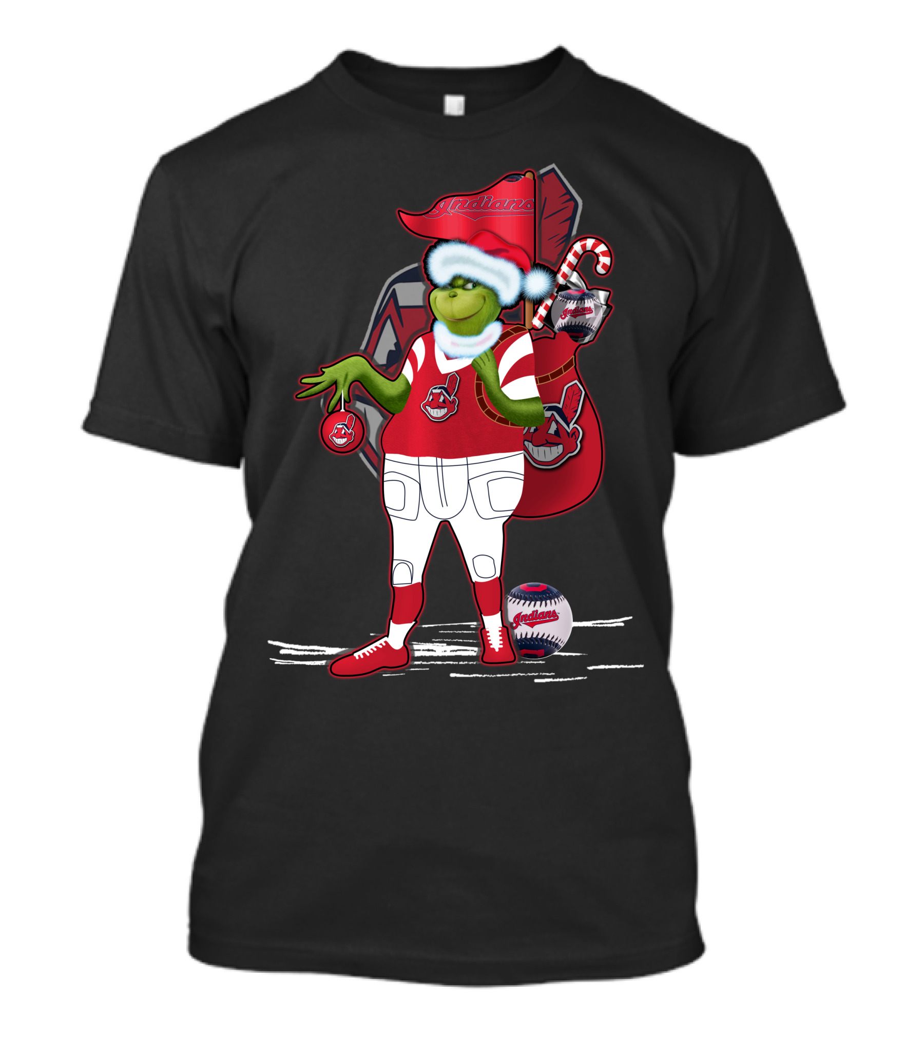 Grinchxmas Cleveland Indians Christmas Baseball Character T-Shirt