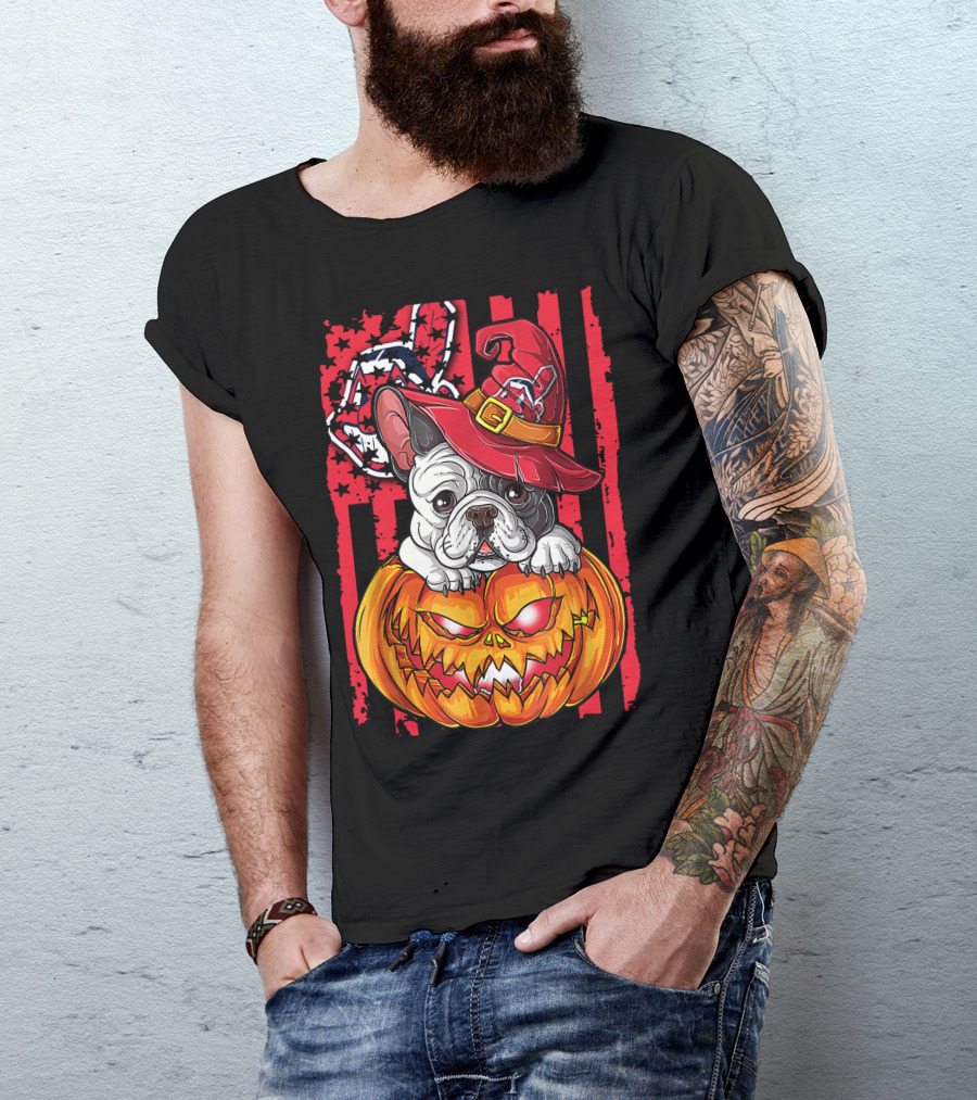 Hlw Bulldog Cleveland Indians Halloween Pumpkin Wizard Hat T-Shirt