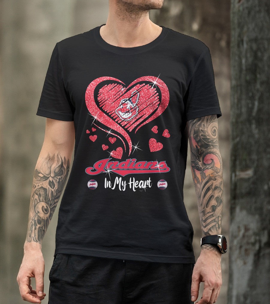Indians In My Heart Sparkling Red Heart Baseball T-Shirt