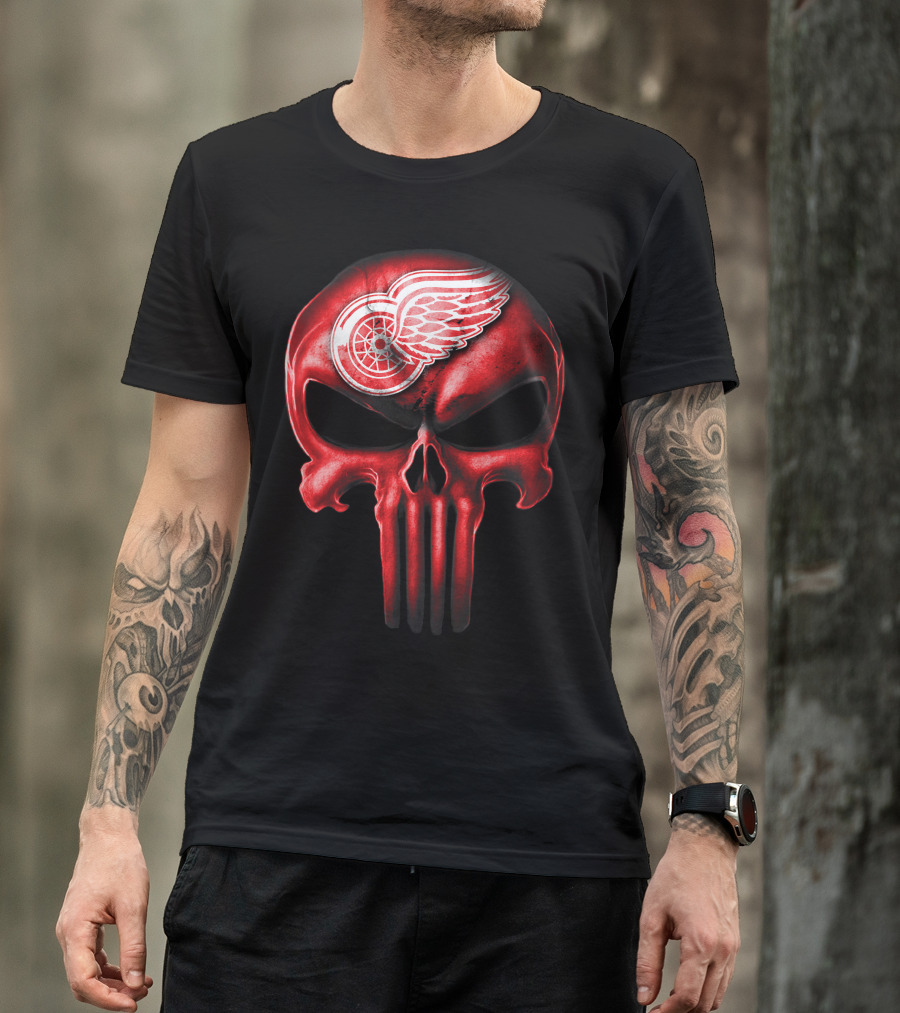 Detroit Red Wings Skull Punisher Crossover T-Shirt