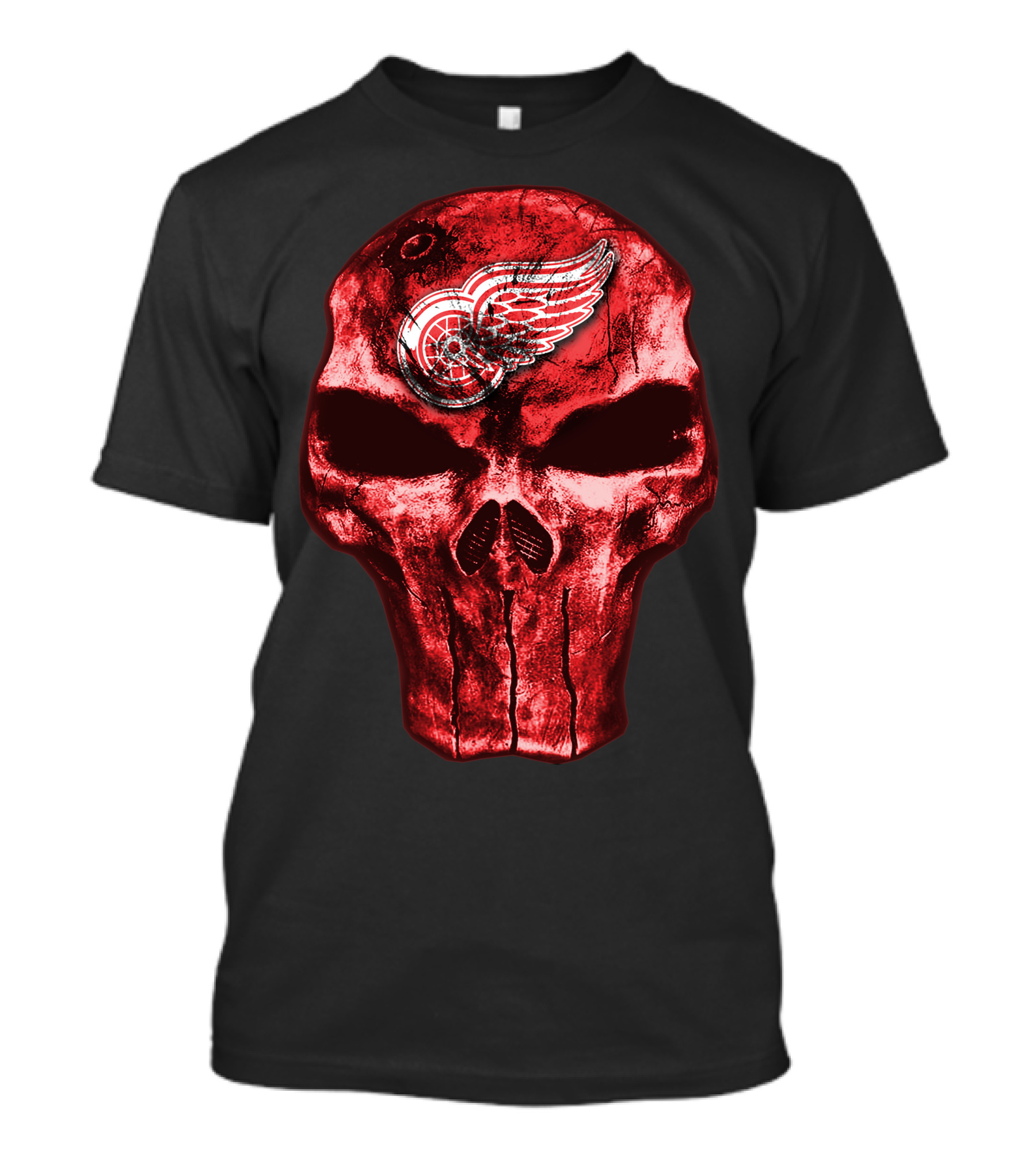 Skull Detroit Red Wings Grunge Style Emblem T-Shirt