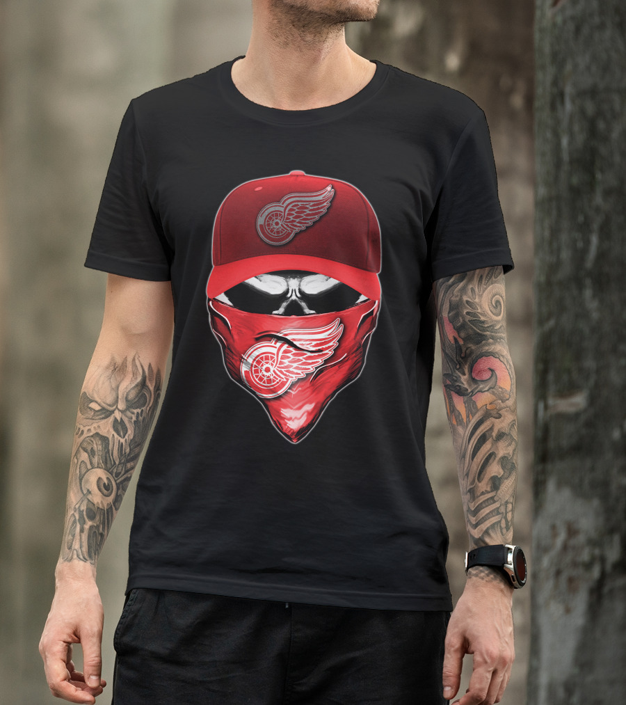 Skull Detroit Red Wings Bandana And Cap T-Shirt