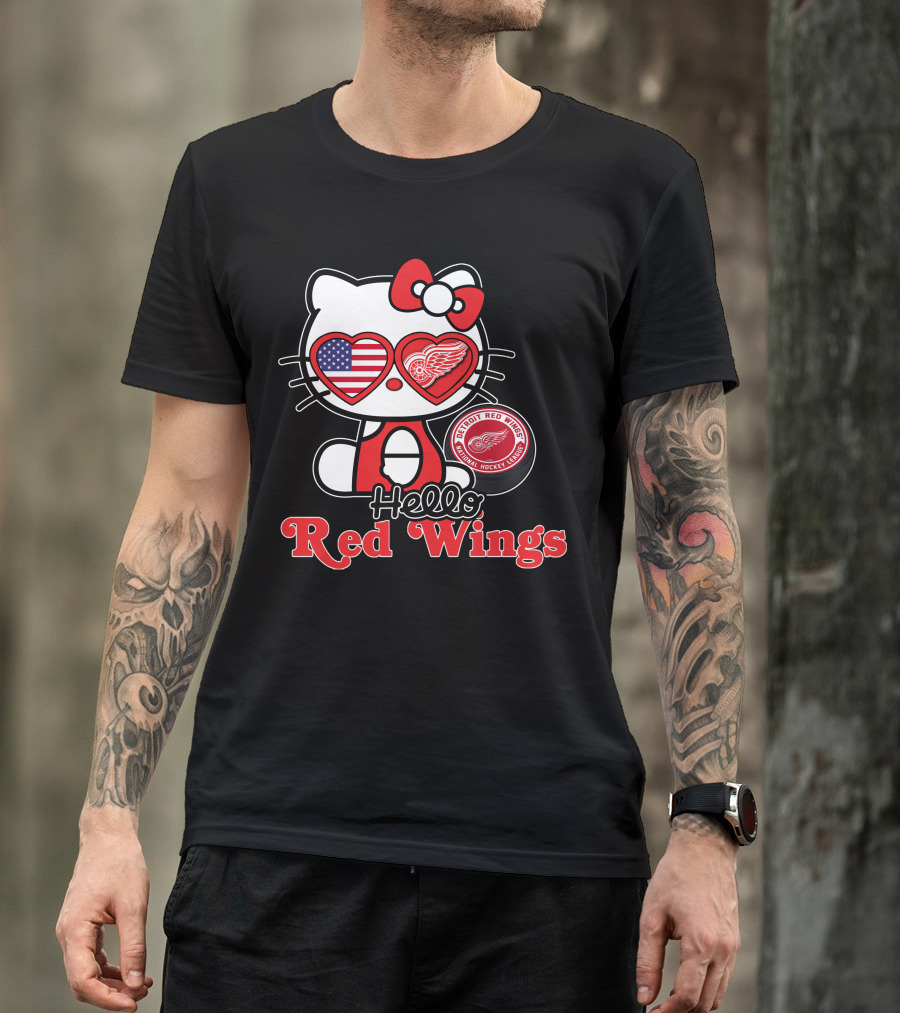 Hello Kitty Detroit Red Wings NHL American Flag T-Shirt