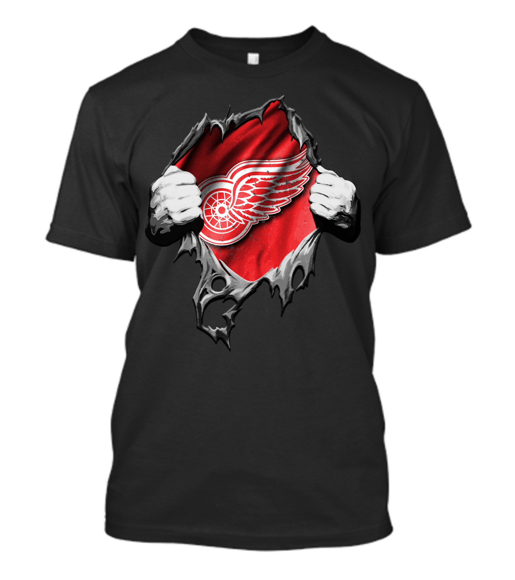 Detroit Red Wings Hockey Emblem Behind Ripped Fabric Peeking Out T-Shirt