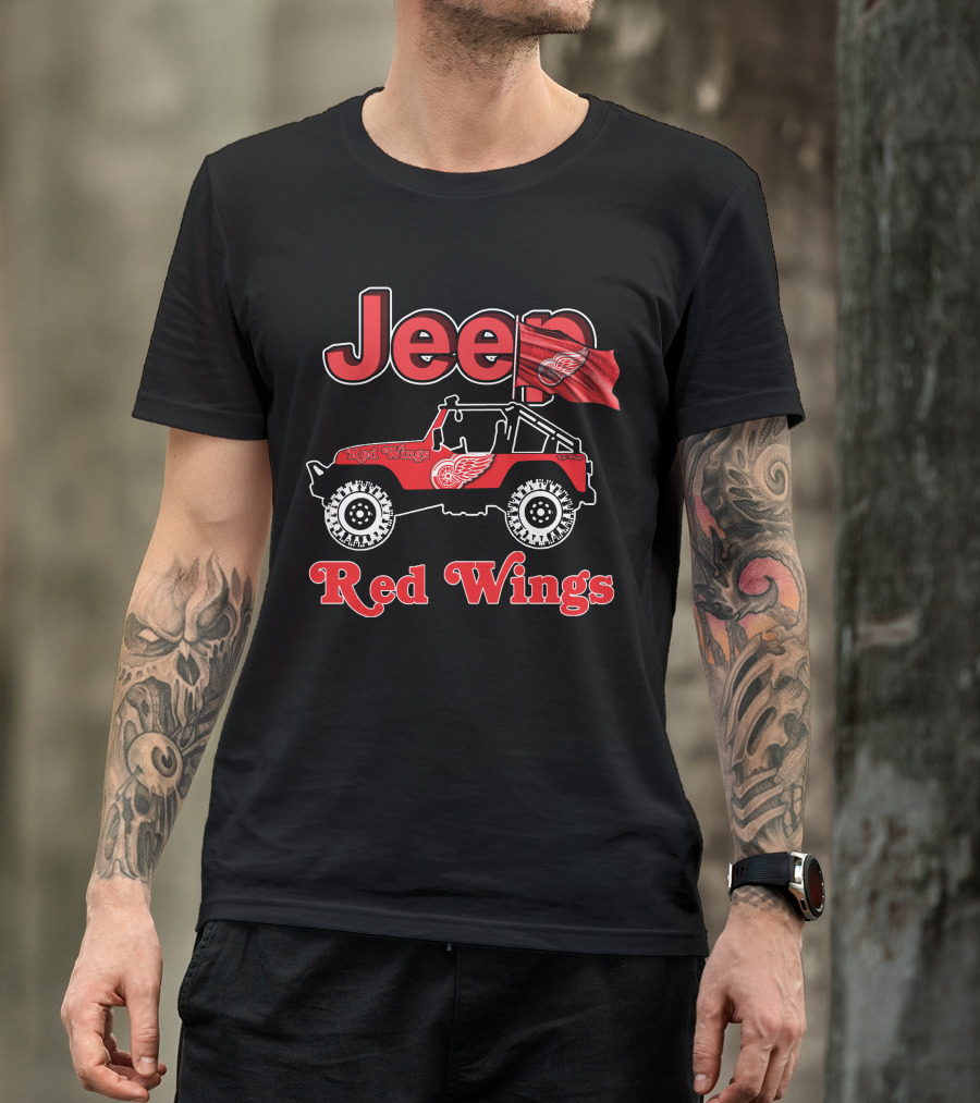 Jeep Red Wings Detroit Flag T-Shirt