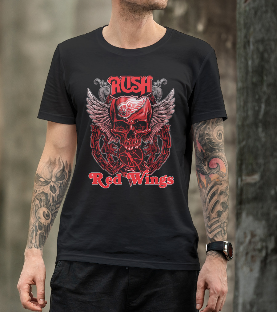 Rush Red Wings Skull Wings Chain T-Shirt