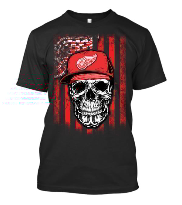 Skull Detroit Red Wings American Flag Hat T-Shirt
