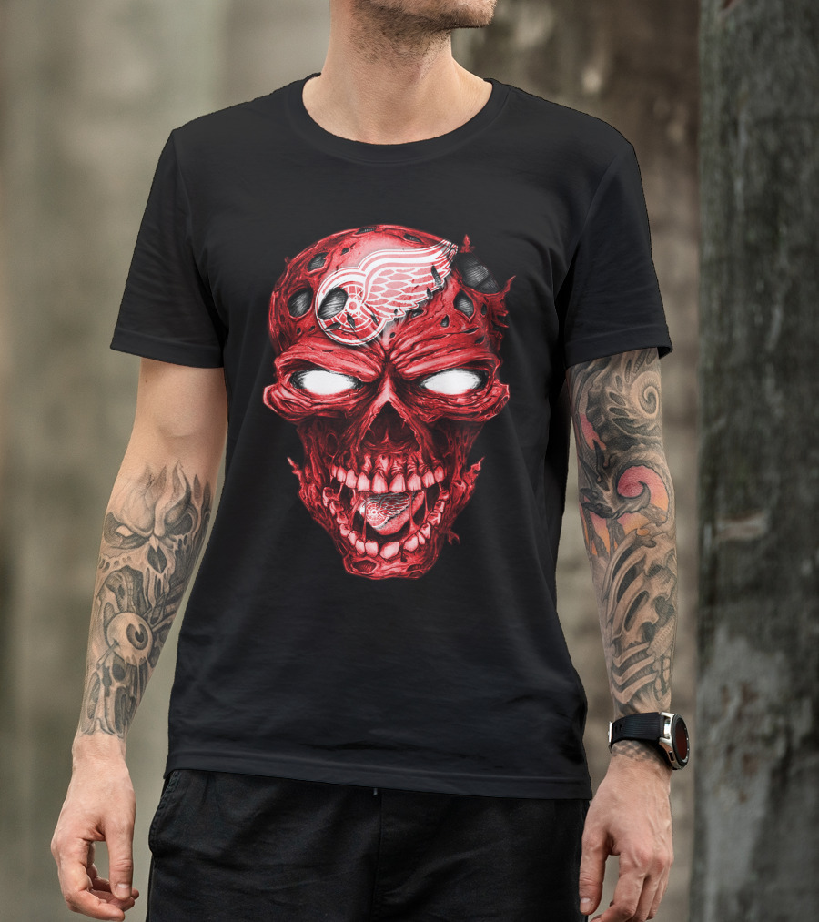 Detroit Red Wings Skull Helmet Hockey Emblem T-Shirt