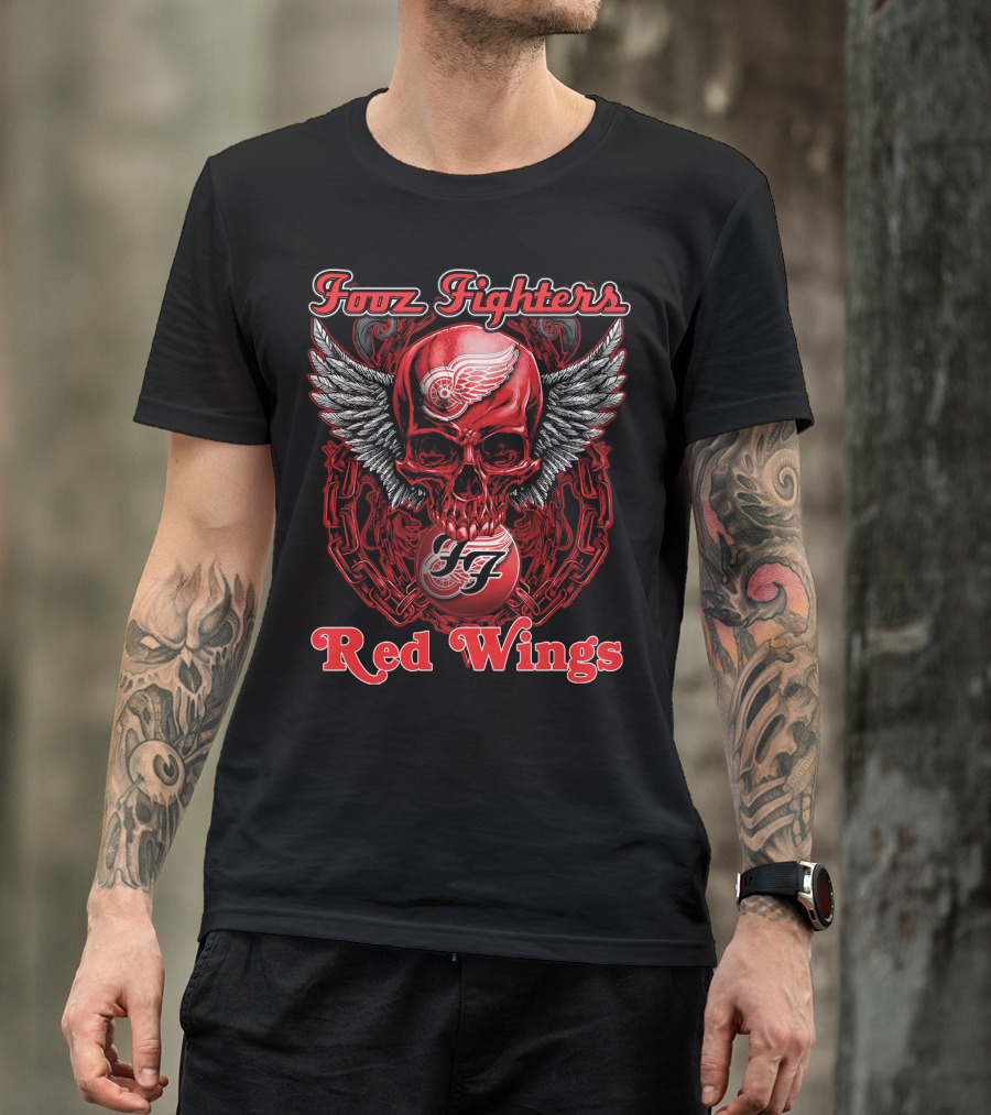 Fooz Fighters Detroit Red Wings Skull Wings T-Shirt