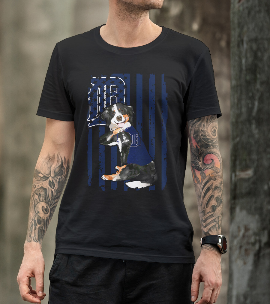 Border Collie Detroit Tigers I Love Mom T-Shirt