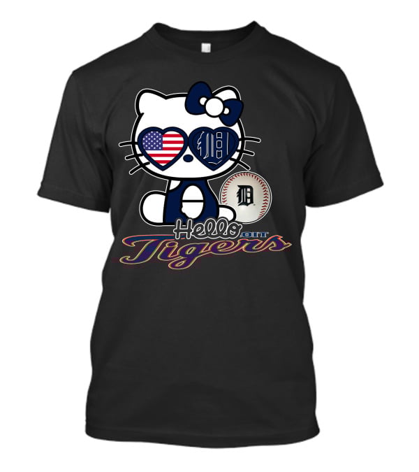 Hello Kitty Detroit Tigers American Flag Baseball T-Shirt