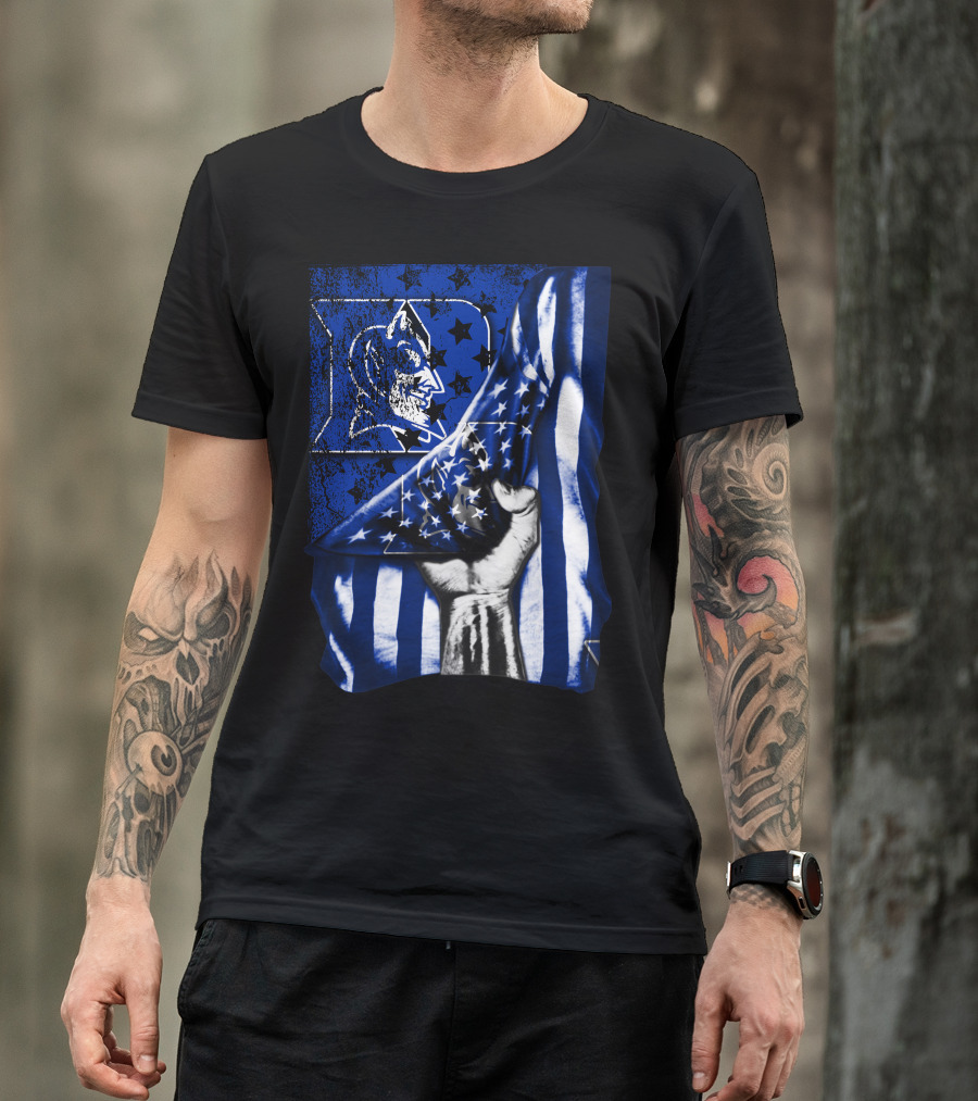 USA Flag With Duke Blue Devils Symbolic T-Shirt