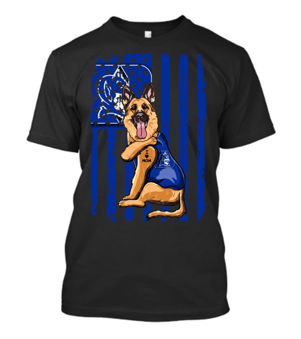 German Shepherd I Love Mom Duke Blue Devils Flag T-Shirt