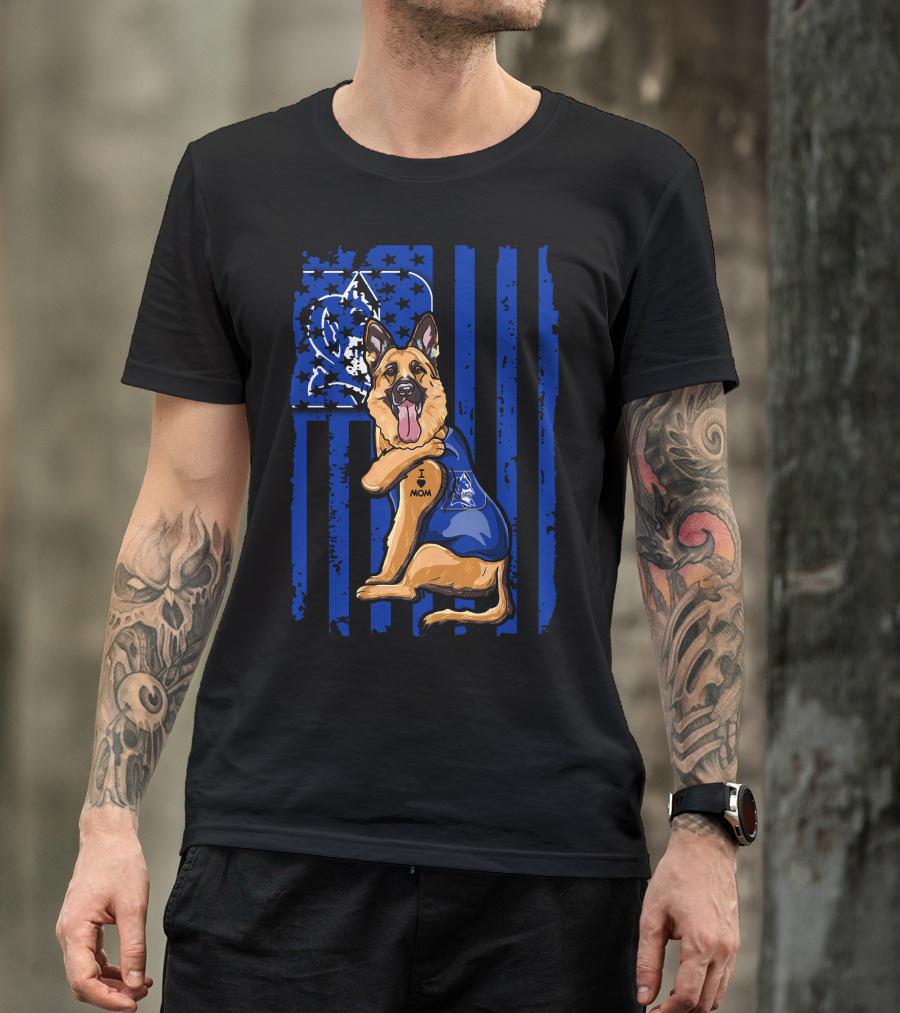 German Shepherd I Love Mom Duke Blue Devils Flag T-Shirt