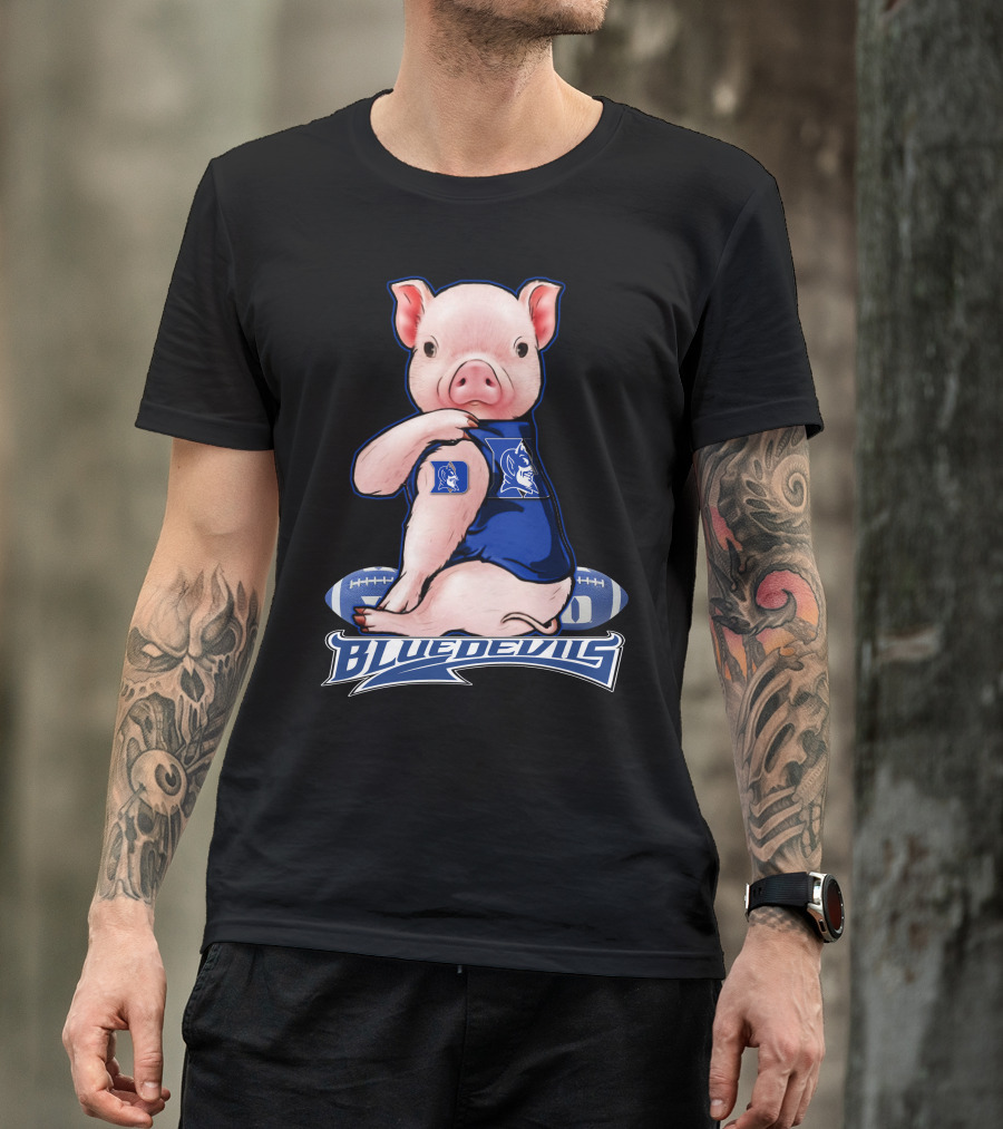 Pig Wearing Duke Blue Devils Jersey With Football Background T-Shirt