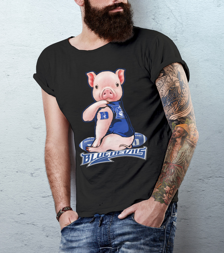 Pig Wearing Duke Blue Devils Jersey With Football Background T-Shirt