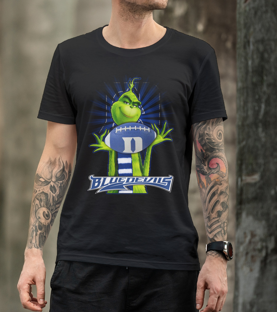 Grinch Holding Duke Blue Devils Football T-Shirt