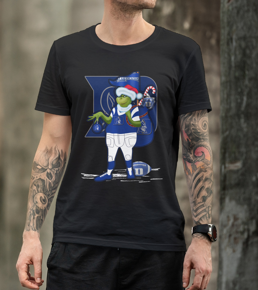 Grinchxmas Duke Blue Devils Football Santa Claus Festive Crossover T-Shirt