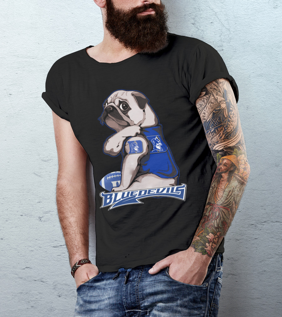 Pug Wearing Blue Devils Football Jersey T-Shirt