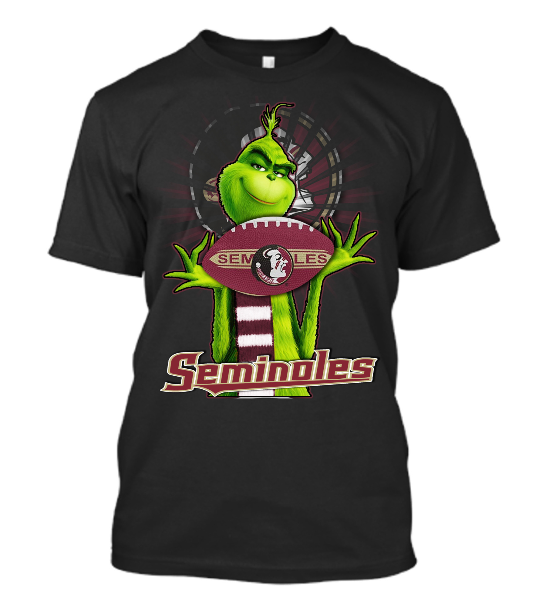 Grinch Holding Football Florida State Seminoles Fan T-Shirt