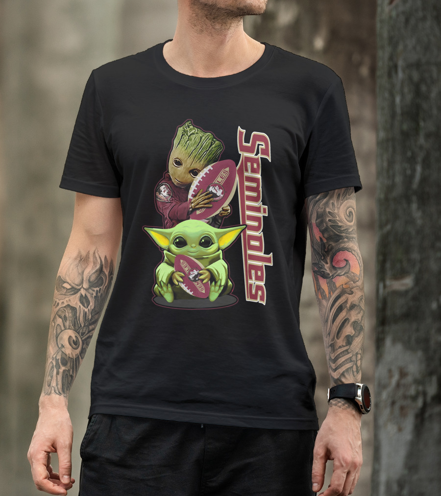 Seminoles Baby Alien And Tree Hero Holding Football T-Shirt